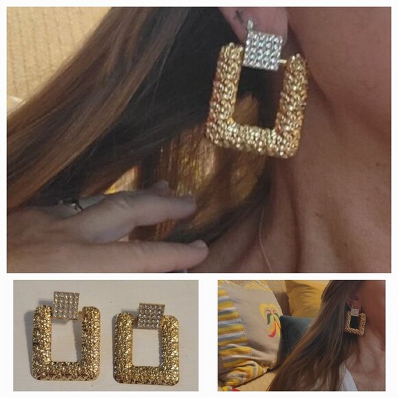 Unbranded Jewelry - Square Hammered Rhinestone Earrings